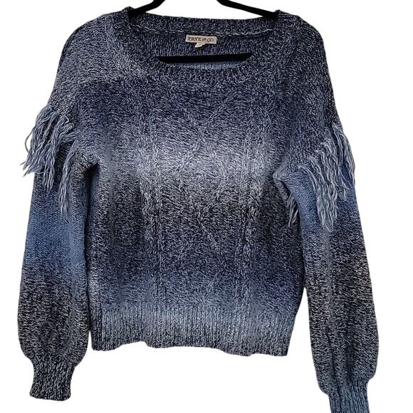 Frye & Co. Spacedyed Ombre Sweater With Fringe In Heritage Navy, M - Picture 1 of 6
